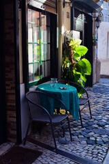 table and chairs. Cafe in Lisbon