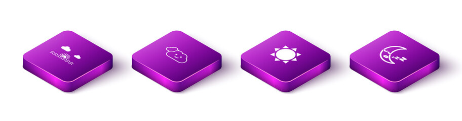 Set Isometric Sunset, Cloud, and Moon icon icon. Vector.