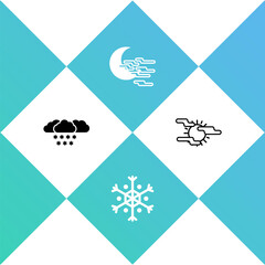Set Cloud with snow, Snowflake, Fog and moon and sun icon. Vector.