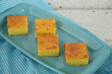 Traditional baked sweet coconut cassava cake