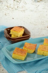 Traditional baked sweet coconut cassava cake