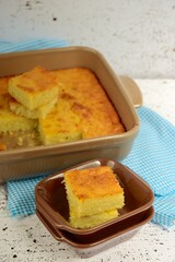 Traditional baked sweet coconut cassava cake