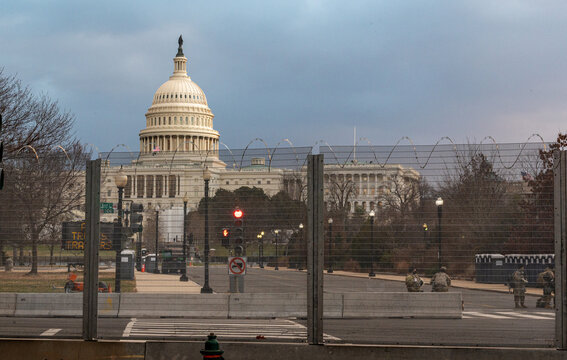 Fototapeta U.S. Capitol security fence installed after 6-January-2021