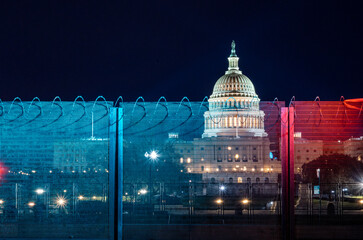 Security fence surrounding the U.S. Capitol after 6-January-2021 - obrazy, fototapety, plakaty