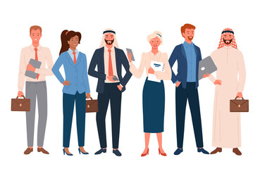 Fototapeta premium Business people, international employee team set, happy office worker corporate crowd