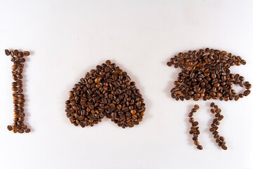 I love coffe by coffe beans. Isolated on the white