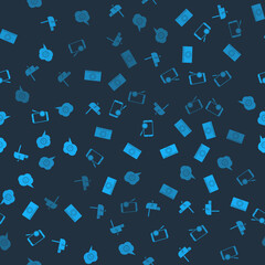 Set Open mail box, Setting, Mobile phone diagnostics and Speech bubble with angry smile on seamless pattern. Vector.