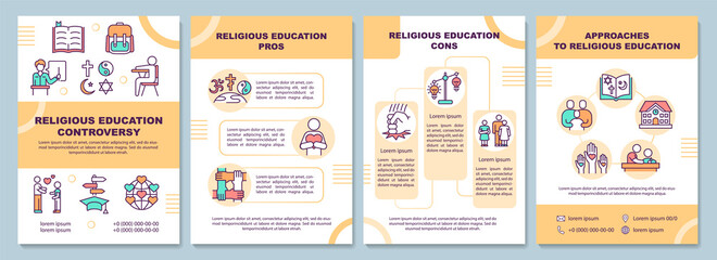 Religious education controversy brochure template. Pros and cons. Flyer, booklet, leaflet print, cover design with linear icons. Vector layouts for magazines, annual reports, advertising posters