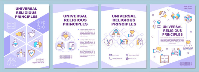 Universal religious principles brochure template. Social awareness. Flyer, booklet, leaflet print, cover design with linear icons. Vector layouts for magazines, annual reports, advertising posters