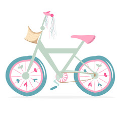 Fototapeta na wymiar kid bike with basket and ribbons. vector illustration