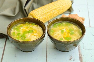 Corn egg drop soup with spring onions