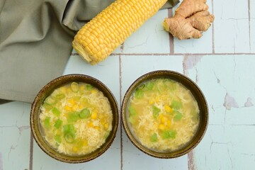 Corn egg drop soup with spring onions