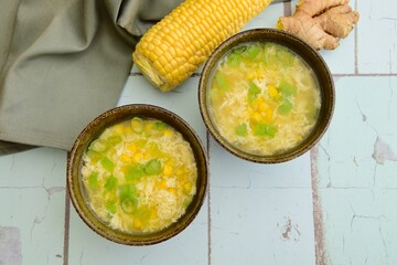 Corn egg drop soup with spring onions