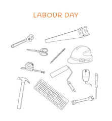 Labor Day design vector. 1st may celebration illustration with tools illustration