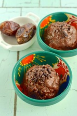 Homemade Chocolate Date Chia Seed Pudding Ice Cream with Cacao Nibs