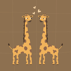 Cute couple of giraffes in love. Cartoon African animals.Doodle vector illustration.