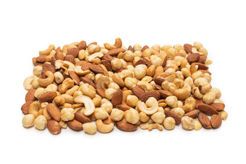 Mix of nuts isolated on white background. Top view.