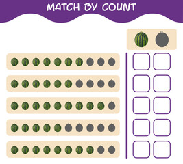 Match by count of cartoon watermelon. Match and count game. Educational game for pre shool years kids and toddlers