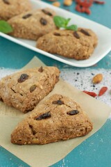 Almond goji berry scones garnish with mint leaf