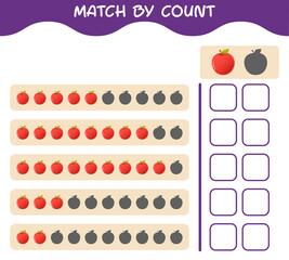Match by count of cartoon apple. Match and count game. Educational game for pre shool years kids and toddlers