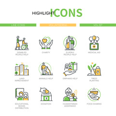 Volunteering concept - line design style icons set