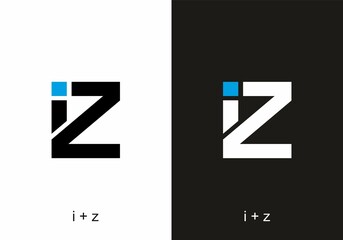 Black white blue of iz initial letter text