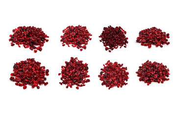 Dried cranberries isolated on white background.