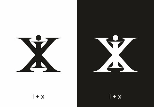 Black and white ix or xi initial letter text