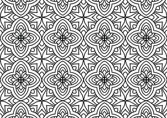 sealess mosaic with folk style flowers drawn on a white background for coloring, vector, tile, coloring book