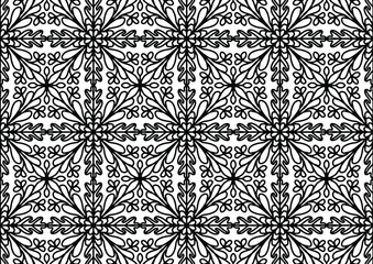 seamless mosaic with ornaments and flowers in folk style drawn on a white background for coloring, vector, tile, coloring, book