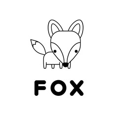 Outlined cute cartoon fox. Vector illustration.