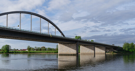 Panoramic view of the Danube River on cloudy morning, Deggendorf, Germany