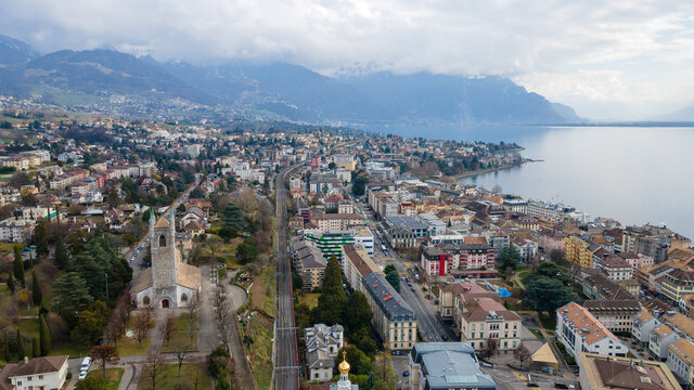 Drone pictures of Vevey, Switzerland. 