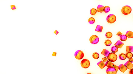 bright spheres and cubes are scattered on a white background. 3d render illustration