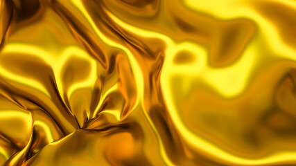 golden silk material with folds. abstract three-dimensional background. 3d render illustration