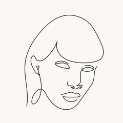 One line beauty woman portrait. Hand drawn linear abstract face