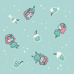 パターンイラスト　ソーダと女の子　ラムネ