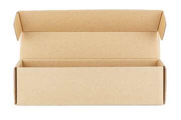 Empty open rectangle brown cardboard box isolated on a white background