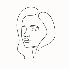 One line beauty woman portrait. Hand drawn linear abstract face