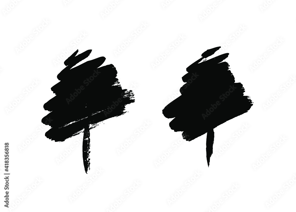 Aufkleber paint drawing set of black trees on white background. hand drawn abstract illustration grunge elemen