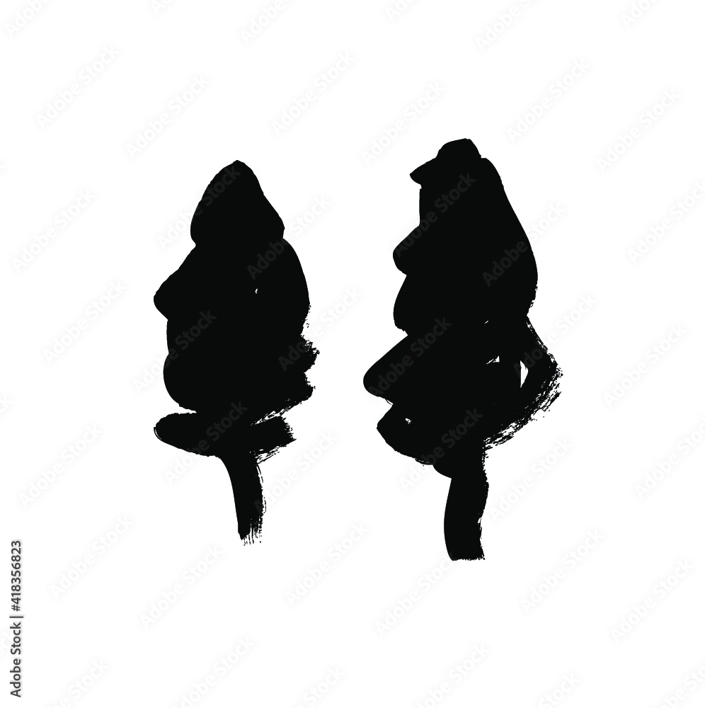 Aufkleber paint drawing set of black trees on white background. hand drawn abstract illustration grunge elemen