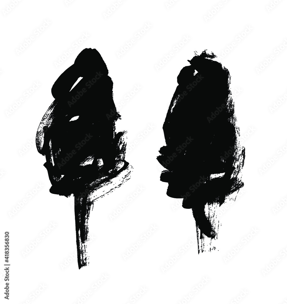 Aufkleber paint drawing set of black trees on white background. hand drawn abstract illustration grunge elemen