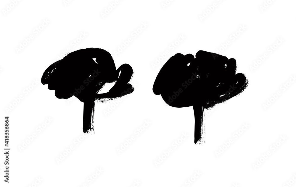 Aufkleber paint drawing set of black trees on white background. hand drawn abstract illustration grunge elemen