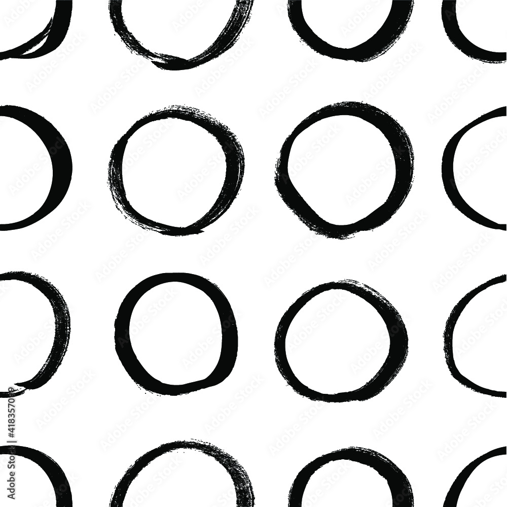 Poster seamless pattern with hand drawn black and white circles. paint objects background for your design. 