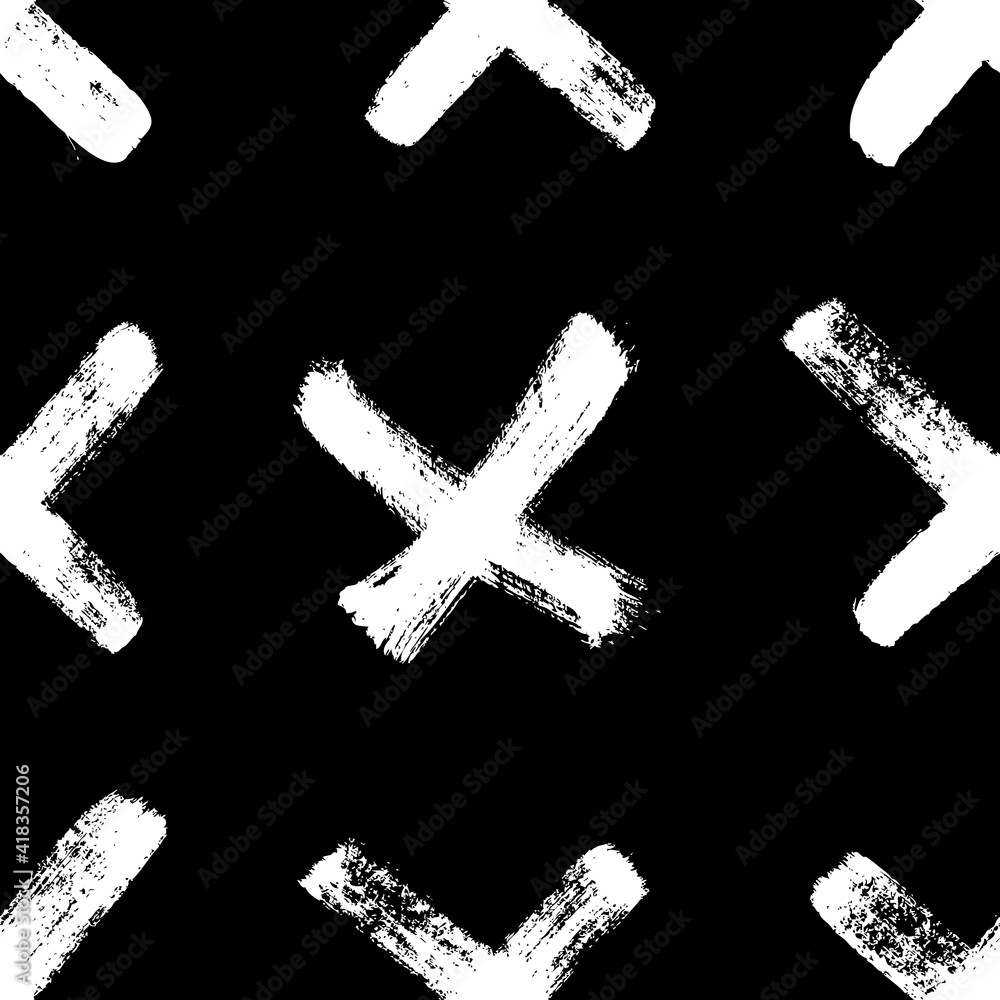 Aufkleber seamless pattern with hand drawn black and white cross. paint objects background for your design. ve