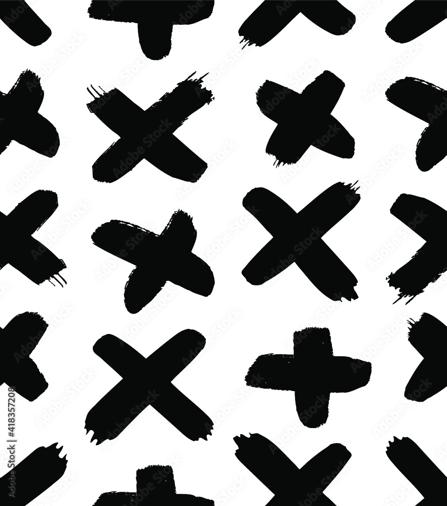 Aufkleber seamless pattern with hand drawn black and white cross. paint objects background for your design. ve