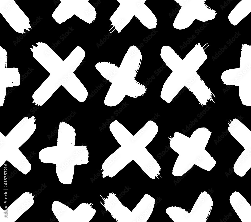 Poster seamless pattern with hand drawn black and white cross. paint objects background for your design. ve