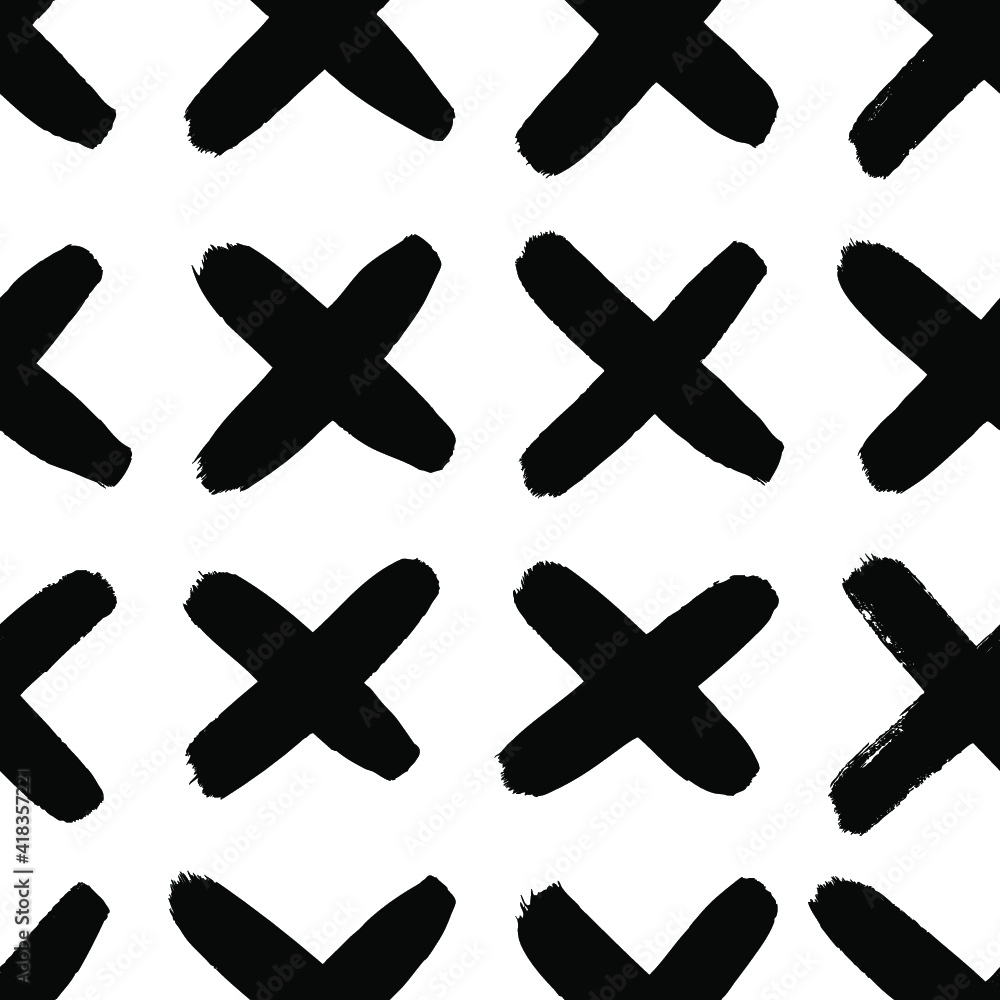 Aufkleber seamless pattern with hand drawn black and white cross. paint objects background for your design. ve