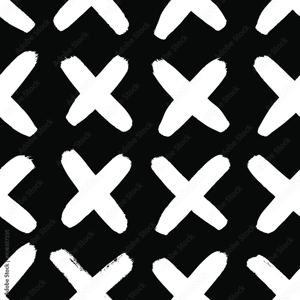 Aufkleber seamless pattern with hand drawn black and white cross. paint objects background for your design. ve