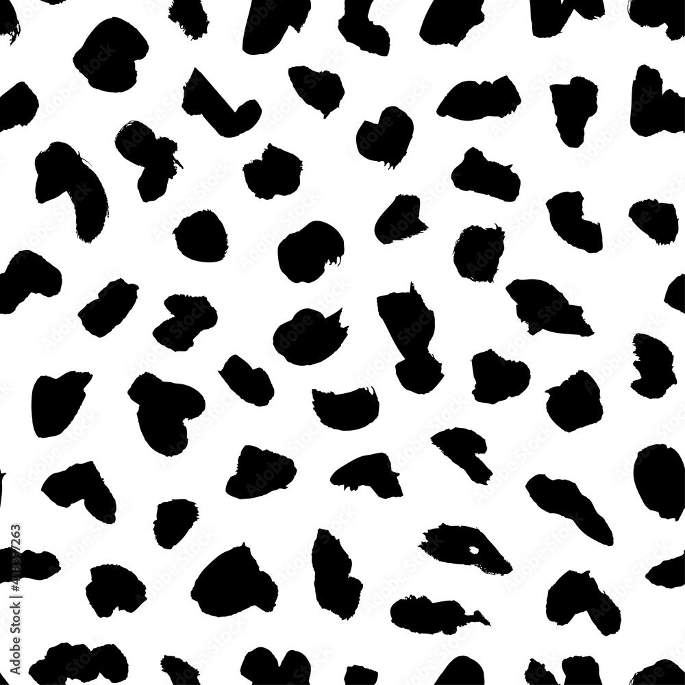 Poster seamless pattern with hand drawn black and white drops. paint objects background for your design. ve